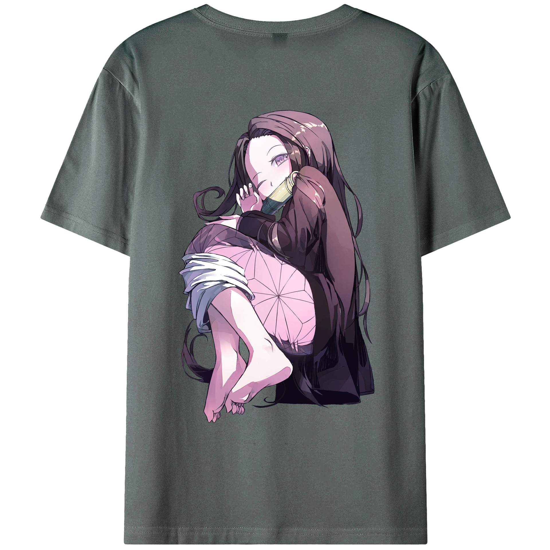 （画像用） 鬼滅の刃（きめつのやいば）竈門 禰󠄀豆子／かまど ねずこ Kamado Nezuko 綿100％ メンズ半袖Tシャツ（バックプリント） 通気性